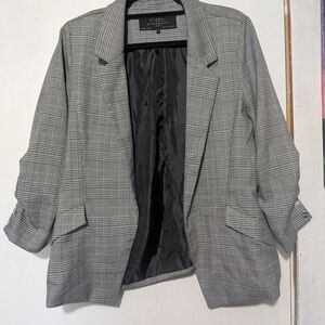 Stoosh Gray Plaid Blazer Lightweight Suit Jacket